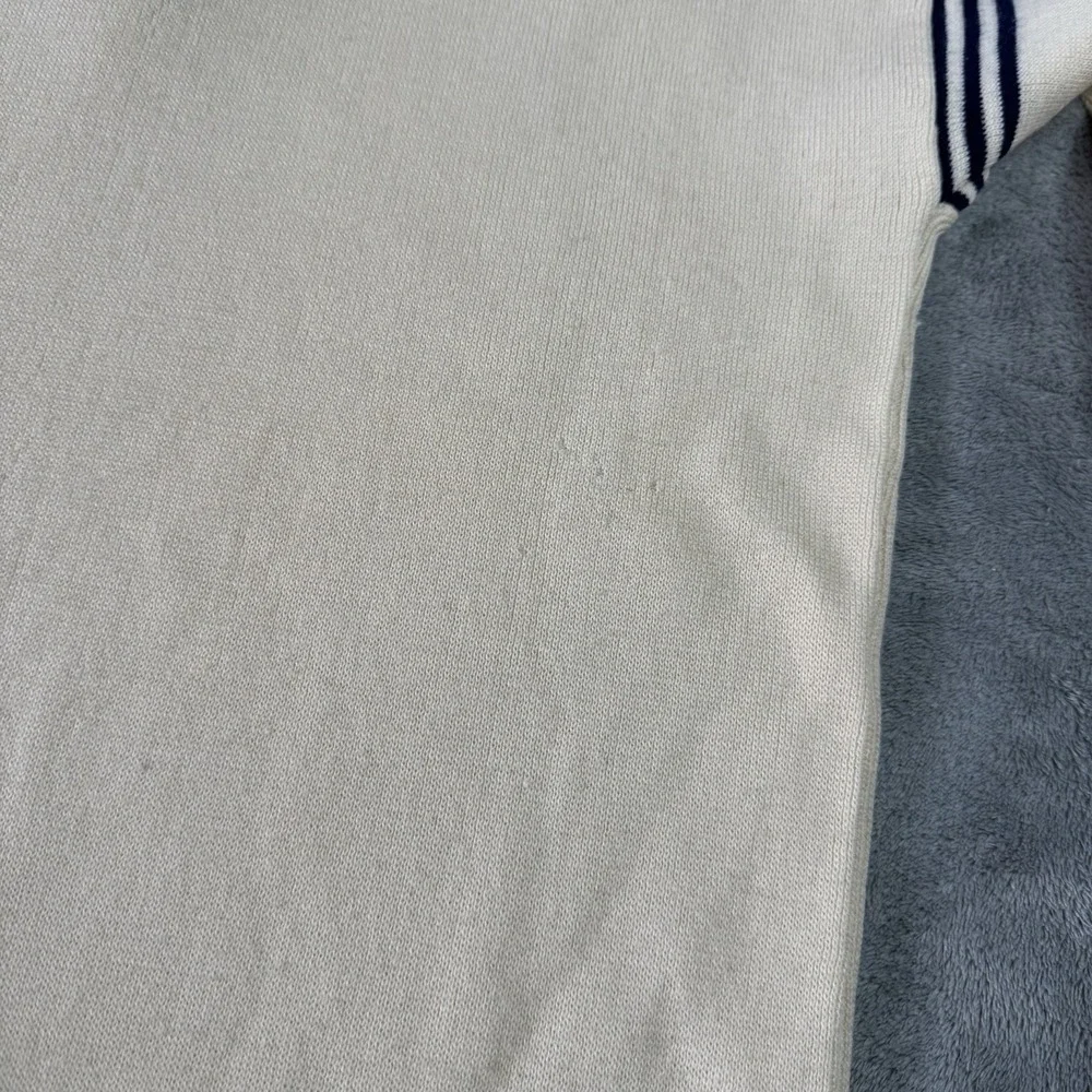 VTG 80s Adidas Wool Striped Accent V Neck Sweater Size XL Ivory Preppy Sports